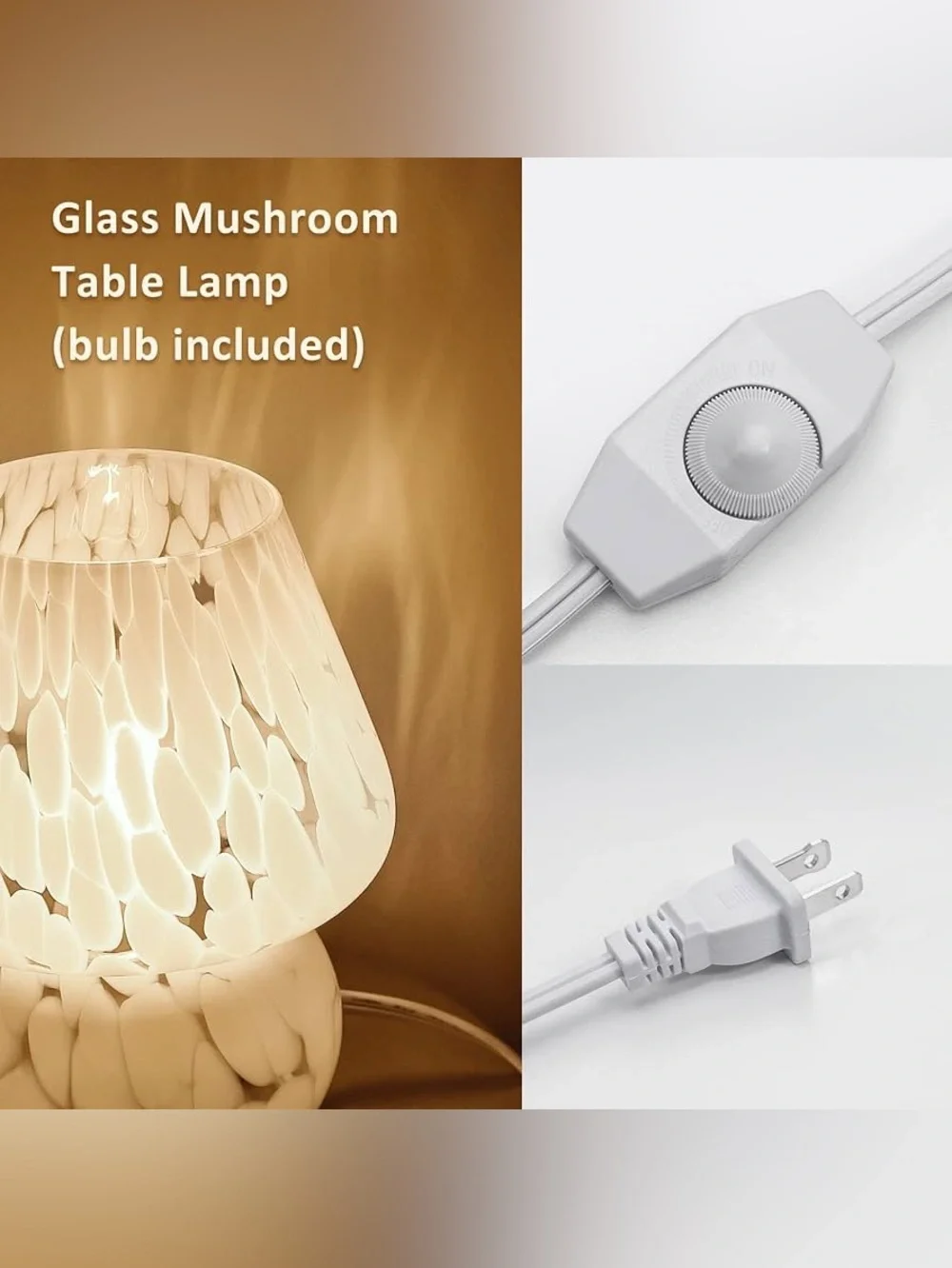 White Textured Glass Mushroom Table Lamp - Home Accents